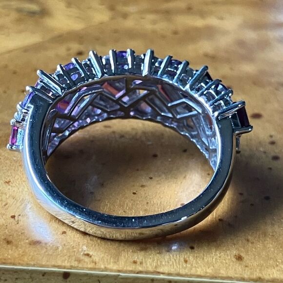 Natural Rhodolite Garnet Amethyst Sterling Silver Ring Size 7 - Picture 4 of 8